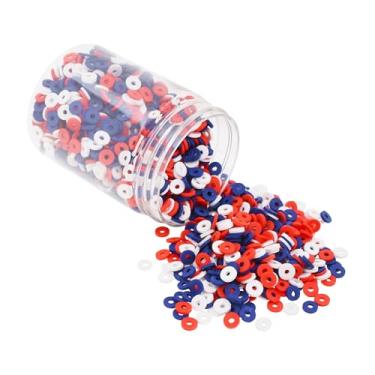 Imagem de Mandala Crafts Kit de contas de argila de polímero patriótico de 4 mm para pulseiras da amizade - 6000 contas patrióticas Heishi de disco para fazer joias espaçadores redondos - contas planas para