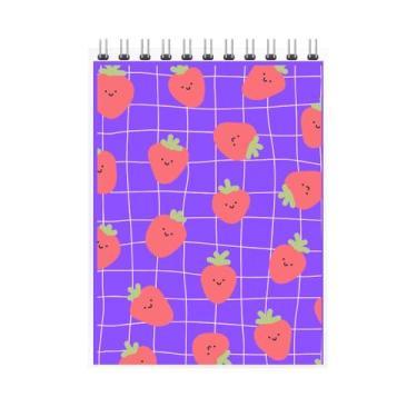 Imagem de Caderno Espiral com Estampa de Morangos, Design Kawaii, Grade Rosa, Capa Decorativa (8, Roxo)