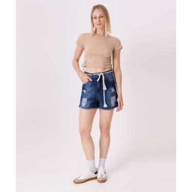 Imagem de Short Jeans Destroyed Feminino Barra Desfiada-04037 - AKIYOSHI, 38, Je