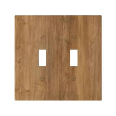Imagem de Capas decorativas para placa de interruptor rústico marrom marrom grão 2 gangues interruptor duplo interruptor de luz placa de tomada tampa de interruptor de luz capa de interruptor de luz para
