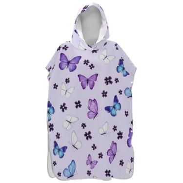 Imagem de Joisal Linda borboleta roxa poncho de surfe trocador para adultos toalha de praia com capuz impressão poncho masculino absorvente com capuz
