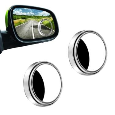 Imagem de QODOLSI Espelho de ponto cego para carro, 2 peças, espelho retrovisor convexo de vidro HD ajustável de 360 graus, espelho auxiliar universal de inversão de veículo de ângulo amplo para carro, SUV caminhão (prata)