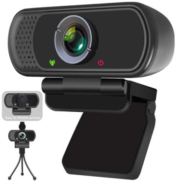 Imagem de Webcam, Webcam HD 1080p com obturador de privacidade e suporte de tripé, câmera Web de streaming profissional com microfone, câmera widescreen USB para computador, Mac, laptop, desktop,