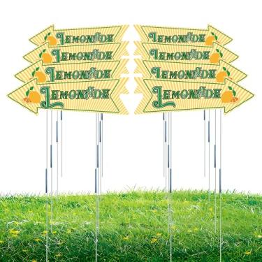 Imagem de Sinais de jarda de limonada dupla face com estacas extralongas de 68,5 cm, sinais de flecha de plástico corrugado resistente a UV e água para suporte de limonada, venda de quintal, decoração externa