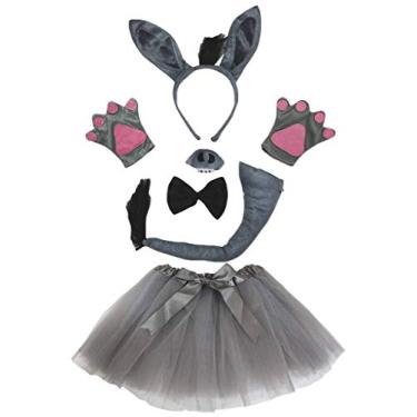 Imagem de Petitebella Burro Tiara com laço borboleta e nariz luvas tutu 5 peças fantasia menina 1-8 anos (cinza, 1-4 anos)