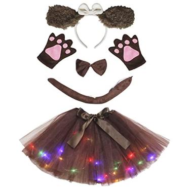 Imagem de Petitebella Dog Headband Bowtie Tail Gloves Led Tutu 5pc Girl Costume 1-10y (Brown Poodle, 1-5 year)
