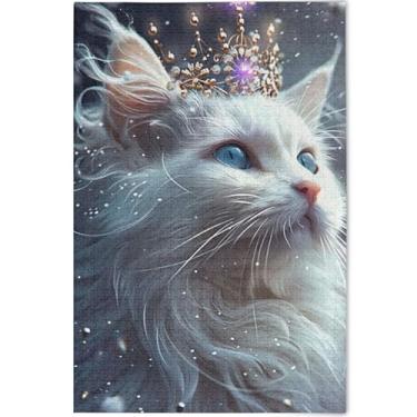 Imagem de Quebra-cabeça engraçado coroa de gato rainha para adultos 500 peças quebra-cabeça engraçado legal para adultos arte de brinquedo familiar personalizado, 52 cm x 37,8 cm