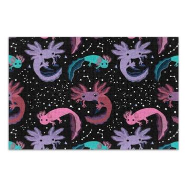 Imagem de Lindos desenhos animados coloridos Axolotl preto 1000 peças quebra-cabeças para adultos, presentes de cena de inverno, decoração de casa, 75 x 40 cm