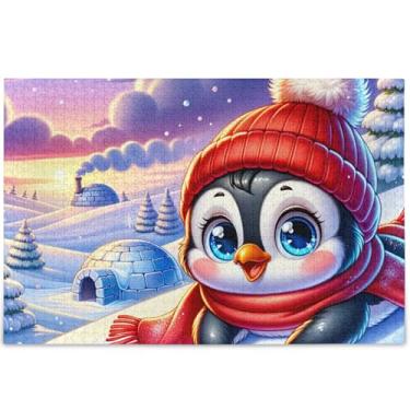 Imagem de Pinguim fofo de desenho animado 500 peças para adultos presentes para amantes de quebra-cabeças, arte principal, jogo de brinquedo, arte personalizada, 52 cm x 37,8 cm