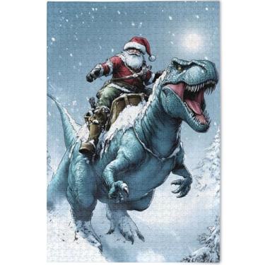 Imagem de Quebra-cabeça Natal T Rex Papai Noel 1000 peças adultos família elefantes brancos presentes difíceis quebra-cabeça arte brinquedo pintura, 75 cm x 50 cm
