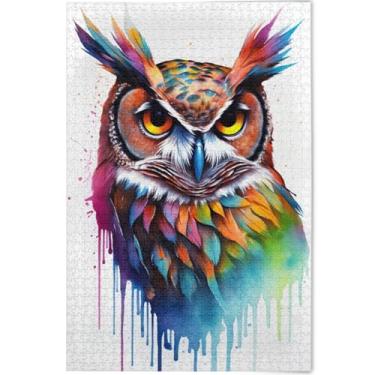 Imagem de Quebra-cabeça de coruja arco-íris aquarela para adultos 1000 peças natureza, divertido, bobo, divertido, mordaça, presente, quebra-cabeça de arte animal, 75 x 50 cm