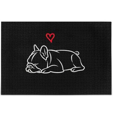 Imagem de Quebra-cabeça adulto preto arte buldogue personalizado 1000 peças jogo de arte arte quebra-cabeça cena outono presentes tecnológicos para amantes quebra-cabeça, 75 cm x 50 cm