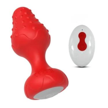Imagem de Plug Anal Vibratório Em Silicone Com Luz Led 9 X 3,5cm Recarregável e Controle Sem Fio PL192 (VERMELHO)