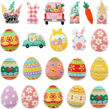 Imagem de Kleeblatt 21 peças de adesivos bordados de Páscoa - coelho, ovo, pintinho e desenhos de Páscoa feliz para roupas de férias, chapéus, sacolas de presente