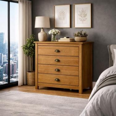 Imagem de Cômoda Madeira Maciça 4 Gavetas Quarto Closet Boho Rústico - LaCasaMia