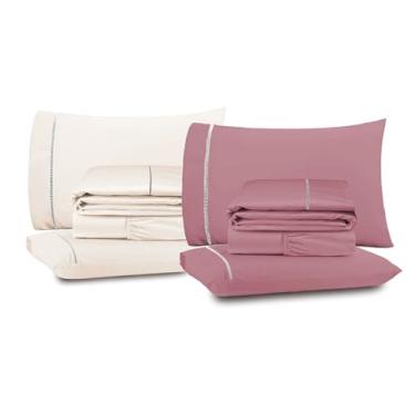 Imagem de Kit 2 Jogos de Lençol Queen Premium 4 Peças, Toque Macio, Ponto Palito, 400 Fios Casa Dona Rose e Marfim