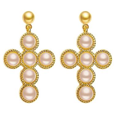Imagem de OUSABELLA Brincos De Pérolas Cruzadas - Leves Banhados A Ouro Com 6 Ornamentos Religiosos (Religiosos)