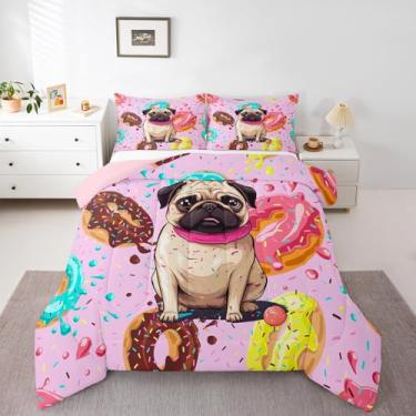 Imagem de Conjunto de edredom infantil fofo com estampa de pug, para meninos e adolescentes, para decoração de quarto de mulheres, decoração de quarto de mulheres, adorável tema de comida de animal, confete de