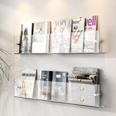 Imagem de Porta-revistas e brochura de acrílico montado na parede - Prateleira de exibição de literatura elegante para sala de espera, escritório e sala de estar - disponível em transparente, 3 cores