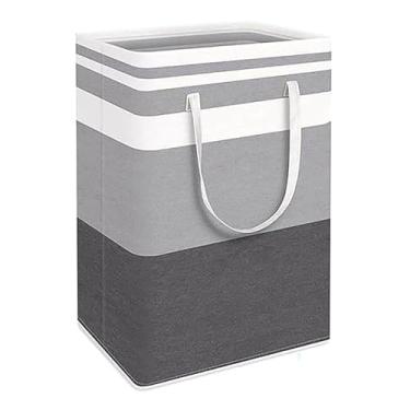 Imagem de Bolsa de armazenamento de roupas sujas, 75 litros/19,8 galões Oxford pano prático pop-up cesto saco de lavanderia para roupas e armazenamento (cinza)