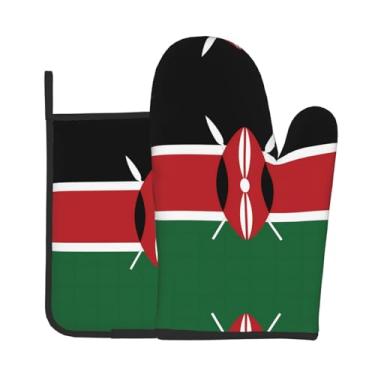 Imagem de Conjunto de 2 peças de luvas de forno estampadas com bandeira do Quênia, adequado para cozinhar, assar e grelhar ao ar livre