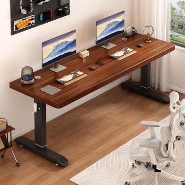 Imagem de Mesa de pé ajustável, mesa de escritório ajustável em altura, estação de trabalho sentada, mesa de trabalho de madeira para estudo, escrita e jogos (nogueira e preto, 120 x 60 cm)