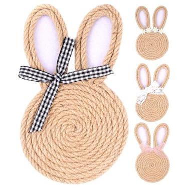 Imagem de Conjunto de Porta-copos - 4 Peças Coelho da Páscoa Tecido Resistente ao Calor - Enfeite de Coelhos para Mesa - para Casa Cozinha Quarto Sala de Estar Apartamento Escritório