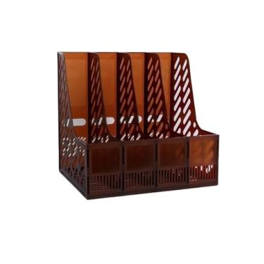 Imagem de Escritório Suporte de arquivo revista malha retrô, 4 compartimentos, suporte, mesa escritório, classificador livros Organizador de mesa(Brown)