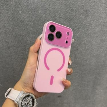 Imagem de Capa magnética com acabamento fosco e revestimento eletrolítico para iPhone 17, 16, 15, 14, 13, 12 Pro Max e 17 Air, com película protetora para todas as lentes, rosa, para iPhone 14.