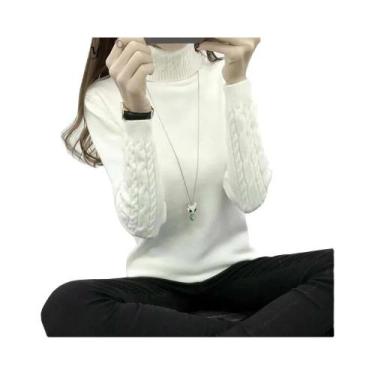 Imagem de Suéter Feminino De Tricô Gola Alta Manga Longa Para Inverno - Blusa Pu