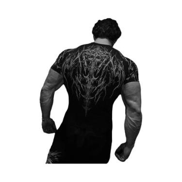 Imagem de Camiseta Masculina Gótica Escura Com Arte Abstrata, Estampa De Monstro