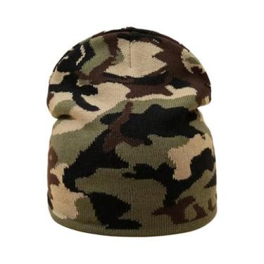 Imagem de Gorro De Malha Com Bloco De Cores Camufladas, Quente, Estilo Hip Hop, 