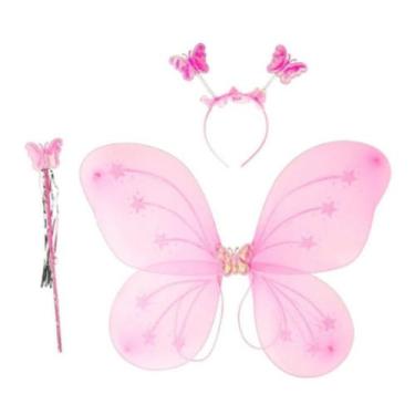 Imagem de Kit Fantasia Infantil de Fada com Asa de Borboleta, Tiara e Varinha Ca