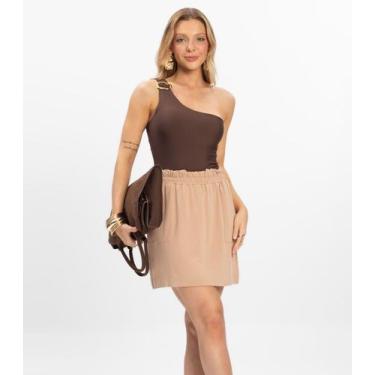 Imagem de Saia Curta Feminina Molecotton de Viscose Rovitex Marrom, G, Marrom