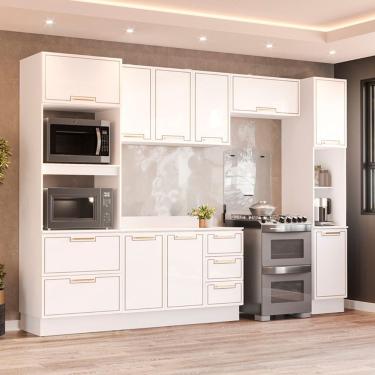 Imagem de Cozinha Modulada 5 Peças com Tampo e Rodapé Amara Politorno - Branco