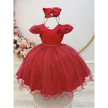 Imagem de Vestido Infantil Vermelho Luxo com Busto Nervuras para Daminha de Fest