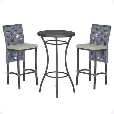 Imagem de Mesa Bistrô Com 2 Banquetas Roma Preta Corda Náutica 3 Trama Prata