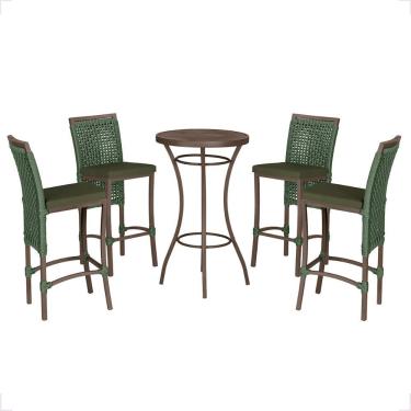 Imagem de Mesa Bistro E 4 Banquetas Roma Marrom Corda Náutica 13 Verde