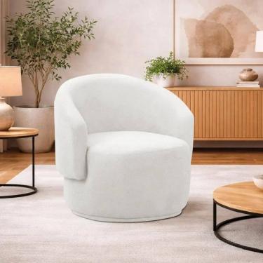 Imagem de Poltrona Decorativa Sala de Estar Recepção Jasmine Bouclé Branco