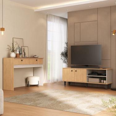 Imagem de Conjunto Sala de Estar 2 Peças Rack para Tv com Aparador Ibiza Carvalho Marrom / Arenas