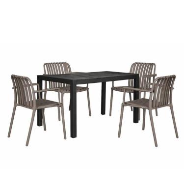 Imagem de Kit 1 Mesa Creta 140x72cm e 4 Cadeira Tulum em Polipropileno Preteo/Cinza