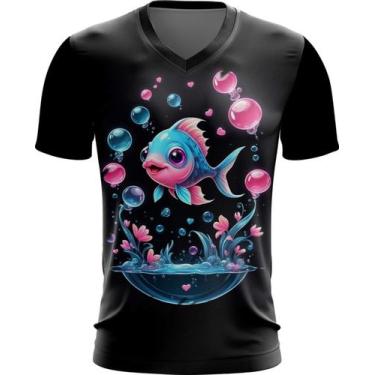 Imagem de Camiseta Gola V Peixinho Feliz no Aquário Peixe 2 - Kasubeck Store®, I