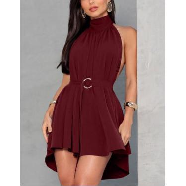 Imagem de Vestido Feminino Curto Frente Unica Gola Alta Soltinho Com Cinto Tendê
