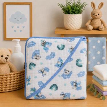 Imagem de Toalha de Banho Bebê Soft Com Capuz Macia 3 Camadas para o Enxoval do 