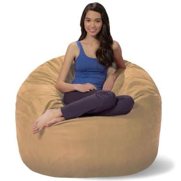 Imagem de Puff Redondo 100x50 Em Suede Bege Com Enchimento - Berlo