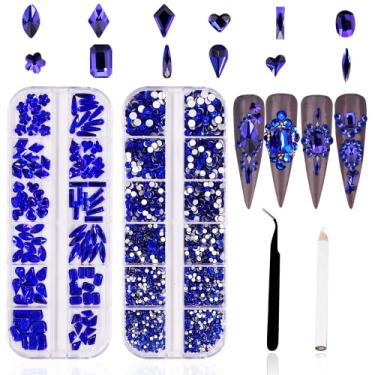 Imagem de 3120 peças de strass de diamante azul para arte em unhas, strass azul para unhas da HOINCO, tamanhos variados 3D, pedras de cristal AB de costas planas para arte em unhas, artesanato, decoração com caneta de cera (safira)