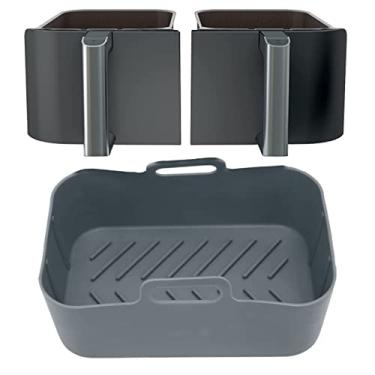 Imagem de forro de silicone reutilizável para airfryer substituição,Panela de silicone Air Fryer para Ninja Foodi Dual DZ201 Foodi 8 QT, cesta retangular para fritadeira a ar, acessórios para fritadeira a ar (cinza), ar
