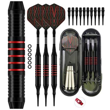 Imagem de BAOZOON Conjunto de dardos de ponta de plástico - dardos de ponta macia para placa de dardos eletrônicos - eixos de alumínio com anéis, asa de dardos extra + cano de dardos + tambor de dardos + haste sobressalente, vermelho