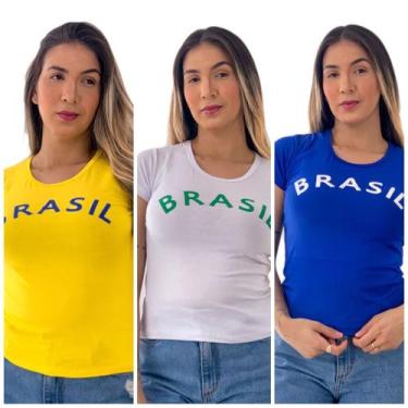 Imagem de Kit 3 Blusas Femininas Estampa Brasil Copa 2022 - Amora