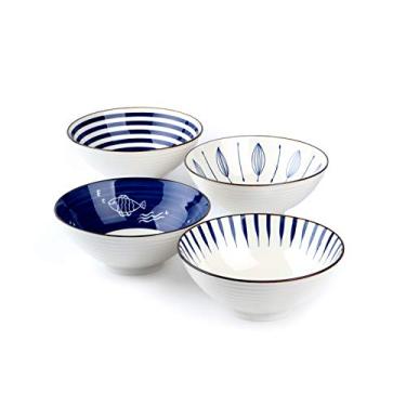Imagem de Conjunto de 4 tigelas de porcelana para salada de cerâmica, tigela grande para sobremesas, Ramen, Pho, macarrão, 100 ml, 20 cm, macarrão, pratos asiáticos, conjunto de 4